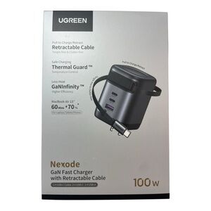 UGREEN Nexode 100W GaN USB C Retractable Charge Built-in Cable 3-Port NIB SEALED